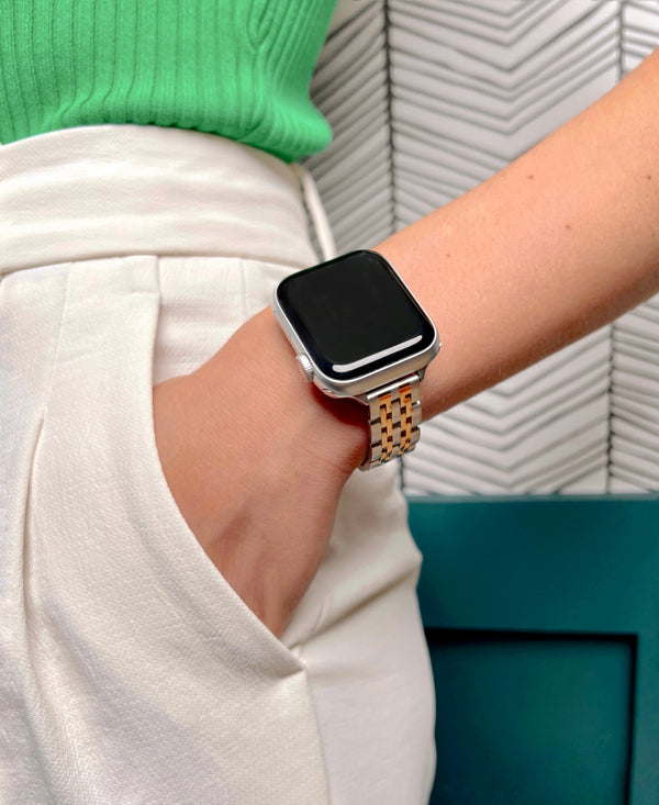 Gold apple watch with silver band sale