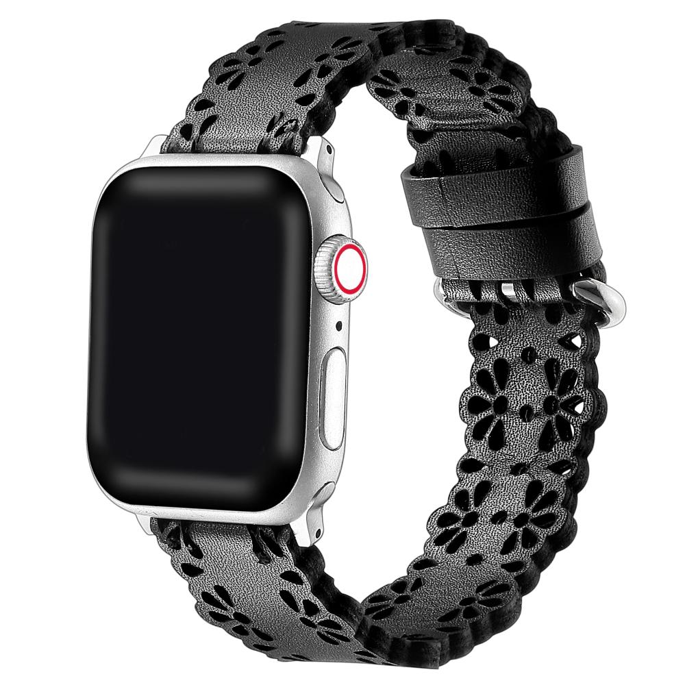 May Genuine Leather Laser Cut Band for Apple Watch - Black