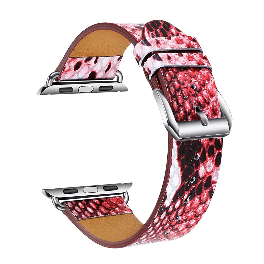 Snake Skin Leather Band for Apple Watch - Red/White