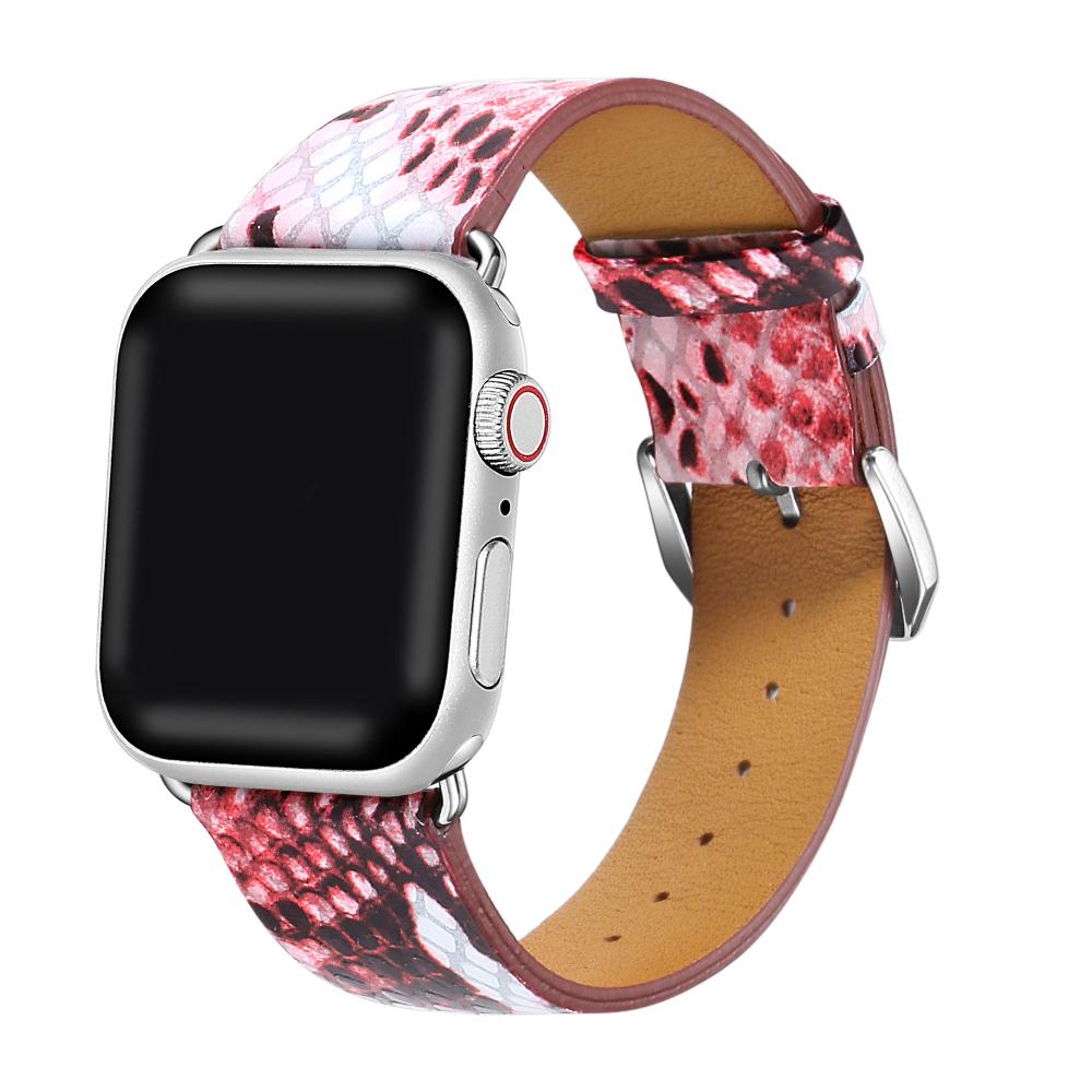 Snake Skin Leather Band for Apple Watch - Red/White